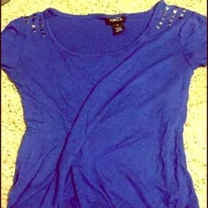 Blue route 21 shirt with jewels on shoulders